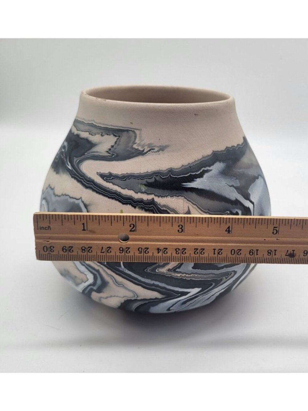 Vintage Nemadji Pottery USA Art Vase Blue Cream Marbled Swirl Matte Unglazed - Picture 8 of 11